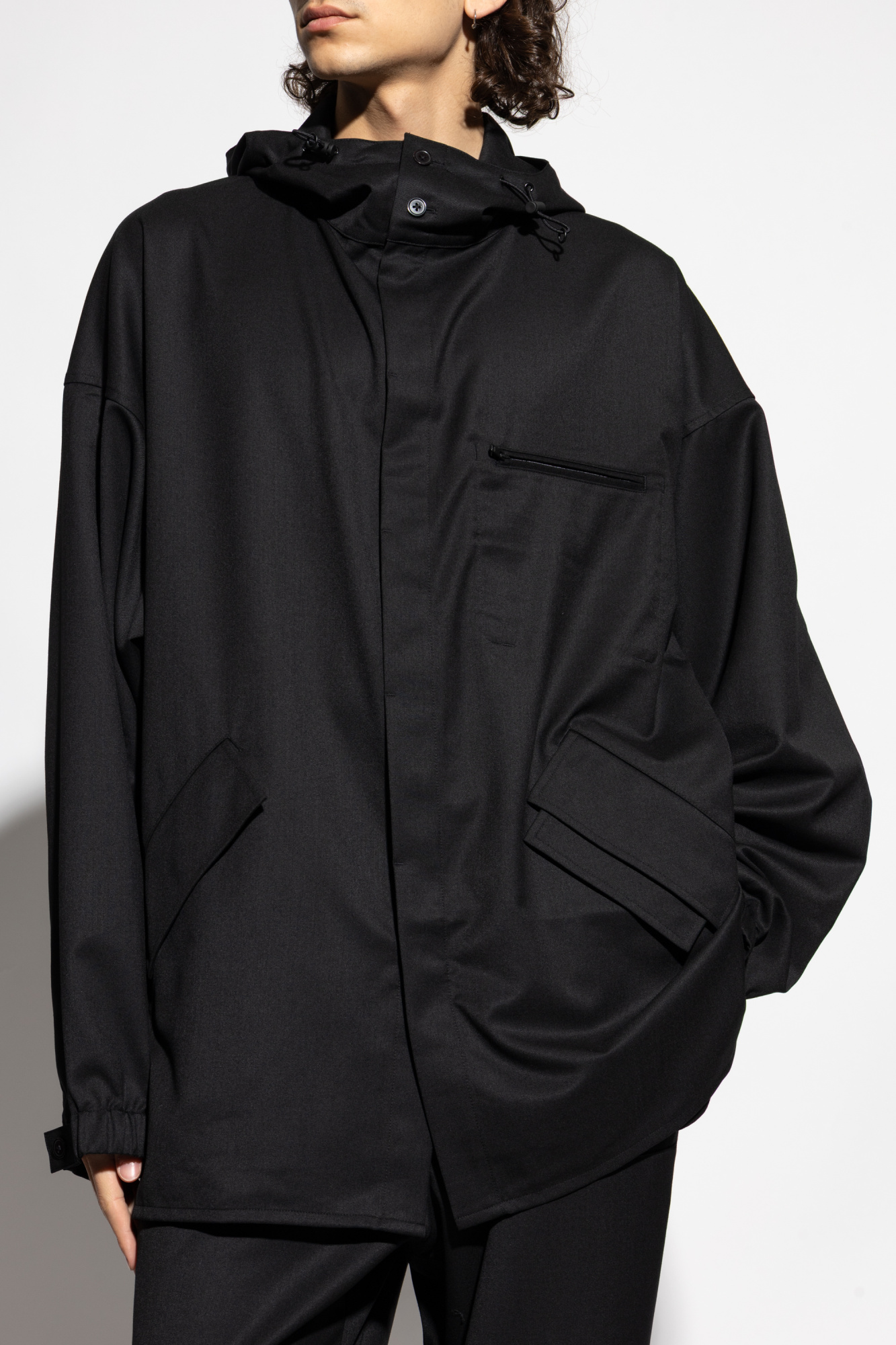 ジャケット・アウター YZY windbreaker 3 black Black Hooded Rain Jacket by Y-3 on Sale